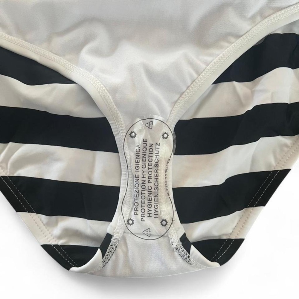 Unique Vintage Black and White Striped One-Piece Swimsuit - Picture 8 of 8